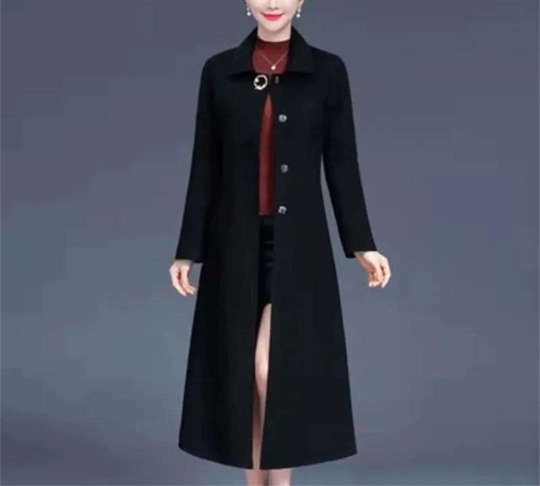 Double Face Cashmere Coat Female Autumn Winter Wool Blended Coats Over The Knee Windbreaker Outerwear