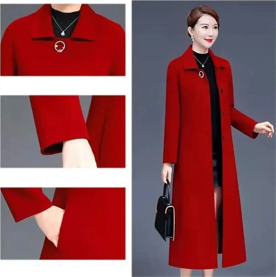 Double Face Cashmere Coat Female Autumn Winter Wool Blended Coats Over The Knee Windbreaker Outerwear