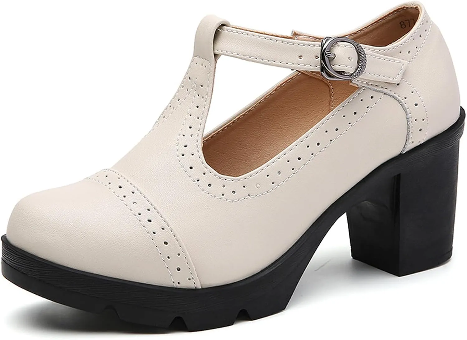 Dress Wedding Shoes for Women Low Block Heels Mary Jane Chunky T-Strap Interview Shoes Closed Toe Oxfords Pump Shoes