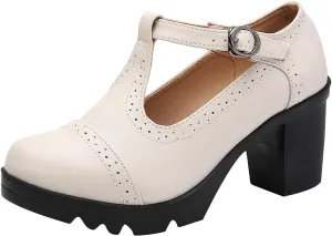 Dress Wedding Shoes for Women Low Block Heels Mary Jane Chunky T-Strap Interview Shoes Closed Toe Oxfords Pump Shoes
