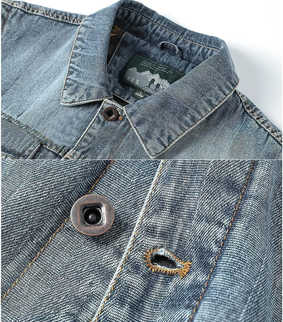 ebossy Men's Vintage Distressed Denim Vest Casual Sleeveless Relaxed Fit Trucker Washed Jean Jacket Outwear with Lining