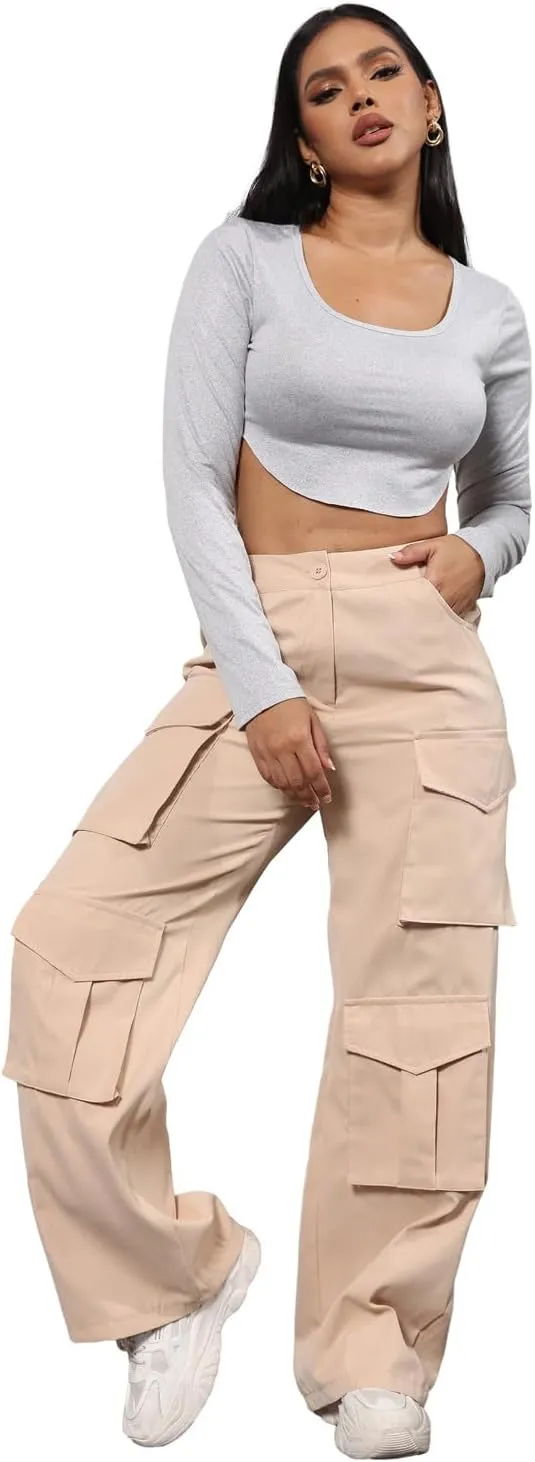 ECHOINE Baggy Cargo Pants for Women Multiple Pockets Jogger Wide Leg High Waist Loose Pocket Y2K Pants S XXL