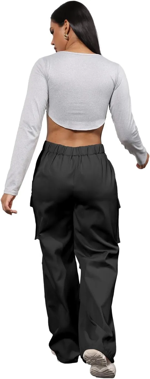 ECHOINE Baggy Cargo Pants for Women Multiple Pockets Jogger Wide Leg High Waist Loose Pocket Y2K Pants S XXL