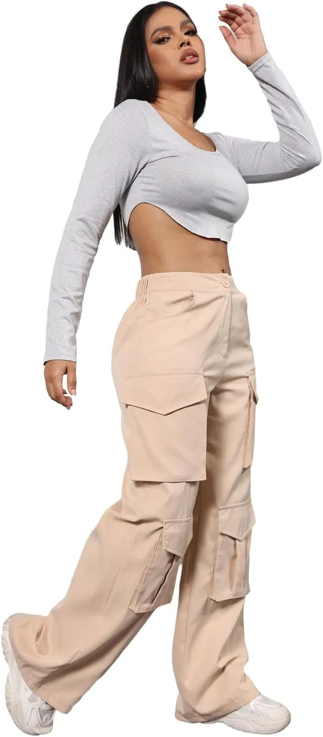ECHOINE Baggy Cargo Pants for Women Multiple Pockets Jogger Wide Leg High Waist Loose Pocket Y2K Pants S XXL