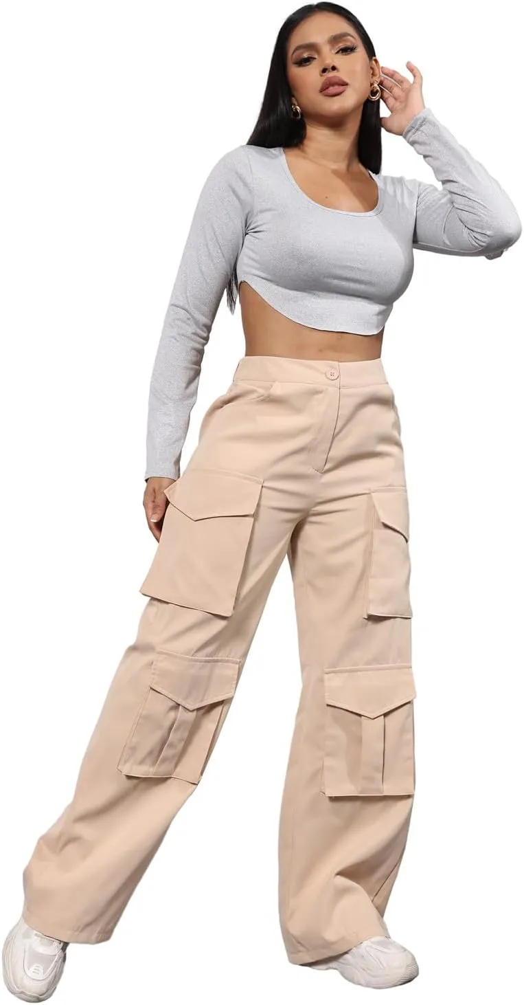 ECHOINE Baggy Cargo Pants for Women Multiple Pockets Jogger Wide Leg High Waist Loose Pocket Y2K Pants S XXL