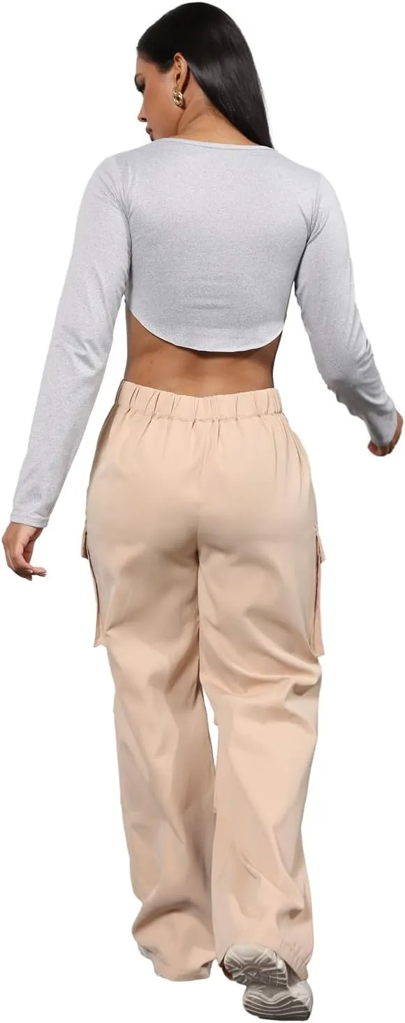 ECHOINE Baggy Cargo Pants for Women Multiple Pockets Jogger Wide Leg High Waist Loose Pocket Y2K Pants S XXL
