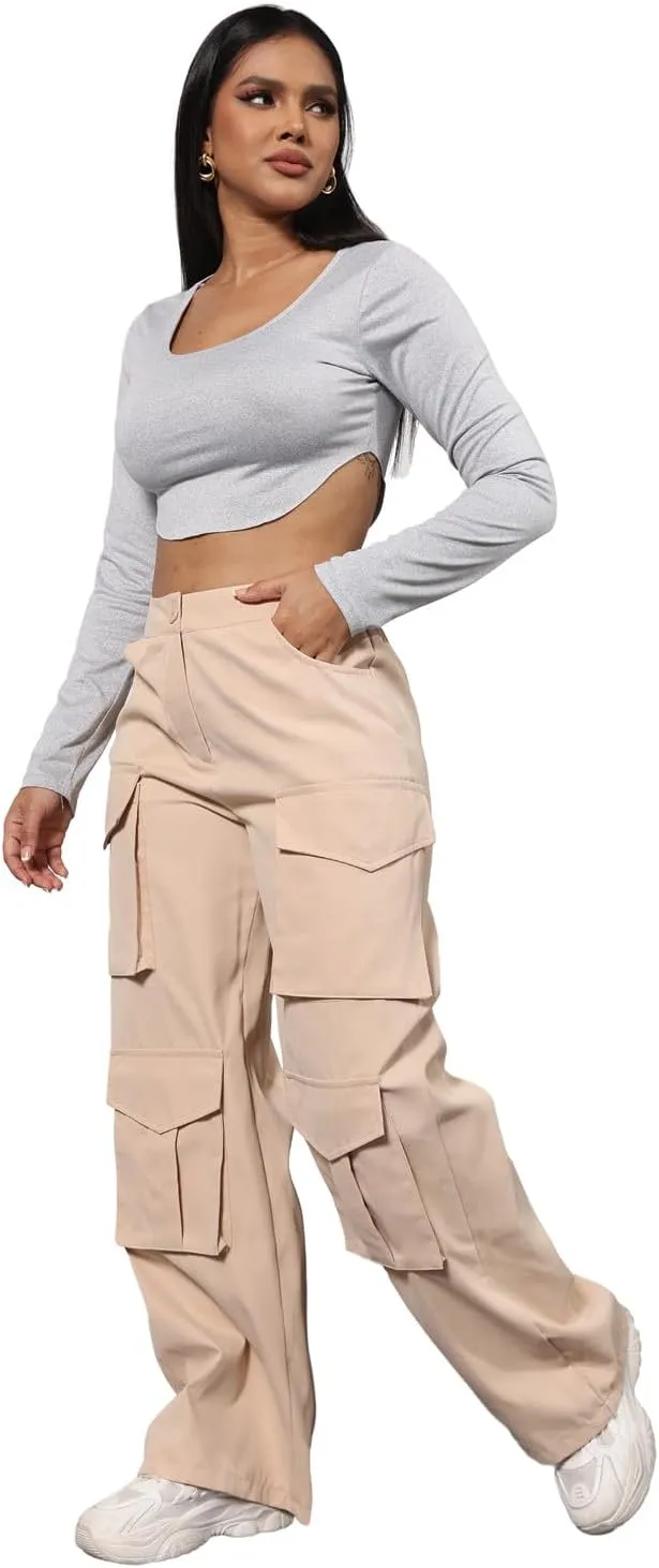 ECHOINE Baggy Cargo Pants for Women Multiple Pockets Jogger Wide Leg High Waist Loose Pocket Y2K Pants S XXL