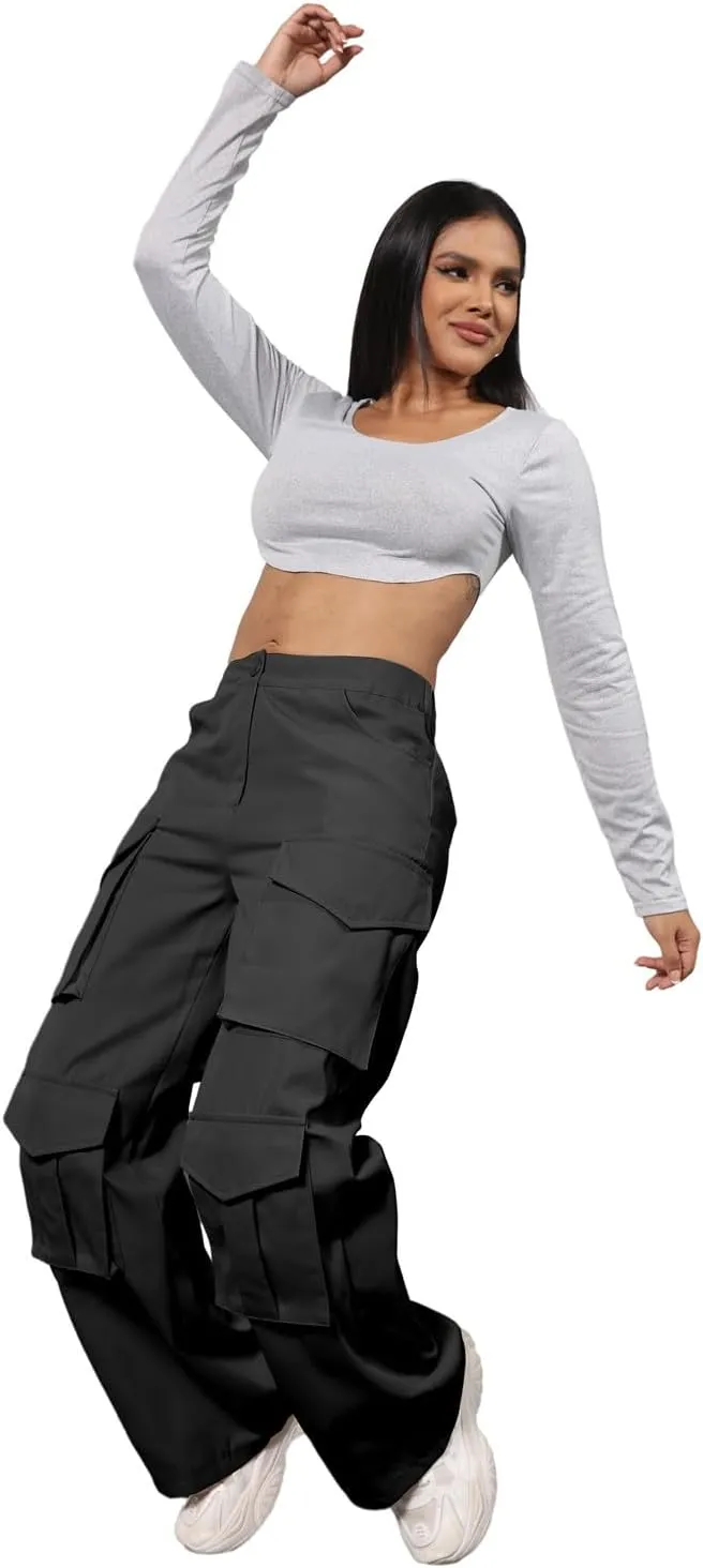 ECHOINE Baggy Cargo Pants for Women Multiple Pockets Jogger Wide Leg High Waist Loose Pocket Y2K Pants S XXL