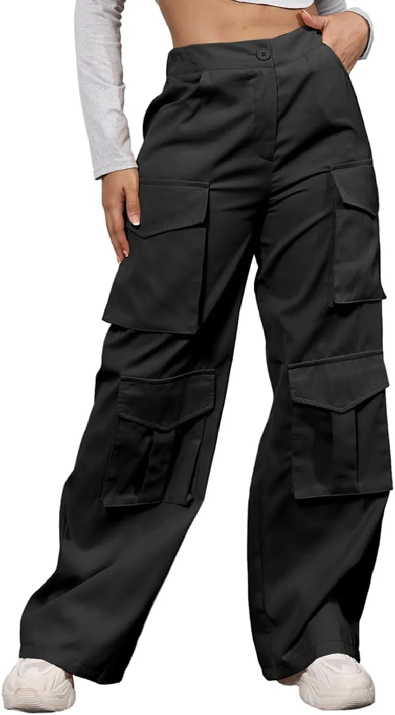 ECHOINE Baggy Cargo Pants for Women Multiple Pockets Jogger Wide Leg High Waist Loose Pocket Y2K Pants S XXL