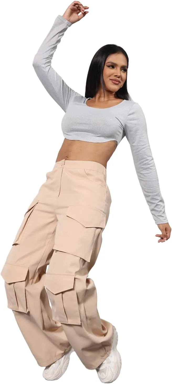 ECHOINE Baggy Cargo Pants for Women Multiple Pockets Jogger Wide Leg High Waist Loose Pocket Y2K Pants S XXL