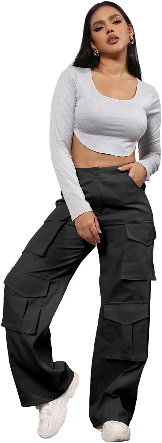 ECHOINE Baggy Cargo Pants for Women Multiple Pockets Jogger Wide Leg High Waist Loose Pocket Y2K Pants S XXL