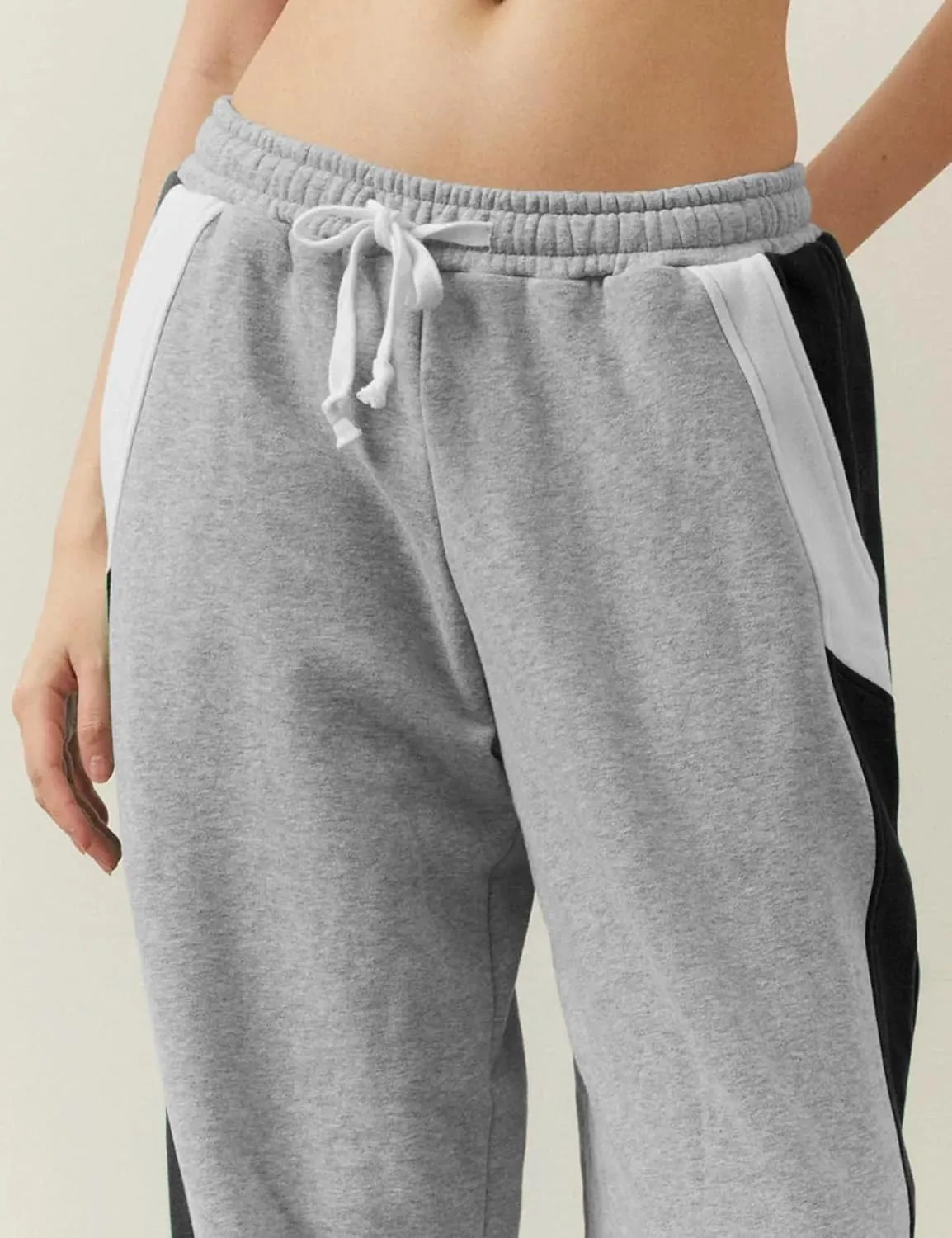 Eisctnd Women Colorblock Sweatpants Warm Sherpa Lined Athletic Fleece Jogger Pants Drawstring Winter Workout Trousers