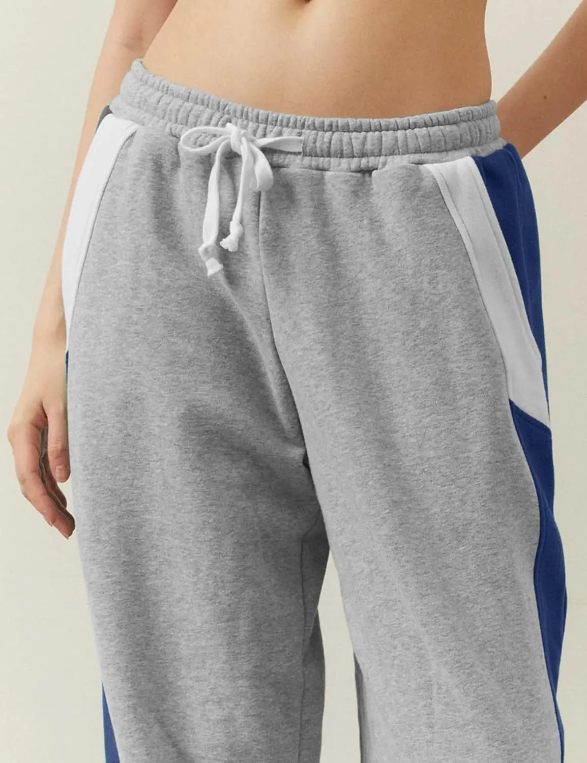 Eisctnd Women Colorblock Sweatpants Warm Sherpa Lined Athletic Fleece Jogger Pants Drawstring Winter Workout Trousers