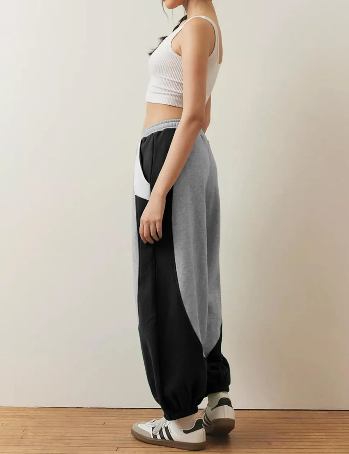 Eisctnd Women Colorblock Sweatpants Warm Sherpa Lined Athletic Fleece Jogger Pants Drawstring Winter Workout Trousers