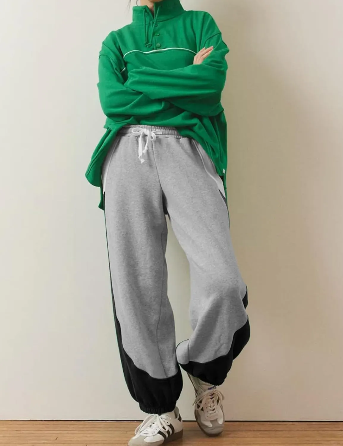 Eisctnd Women Colorblock Sweatpants Warm Sherpa Lined Athletic Fleece Jogger Pants Drawstring Winter Workout Trousers