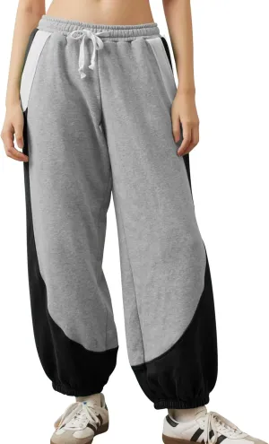 Eisctnd Women Colorblock Sweatpants Warm Sherpa Lined Athletic Fleece Jogger Pants Drawstring Winter Workout Trousers