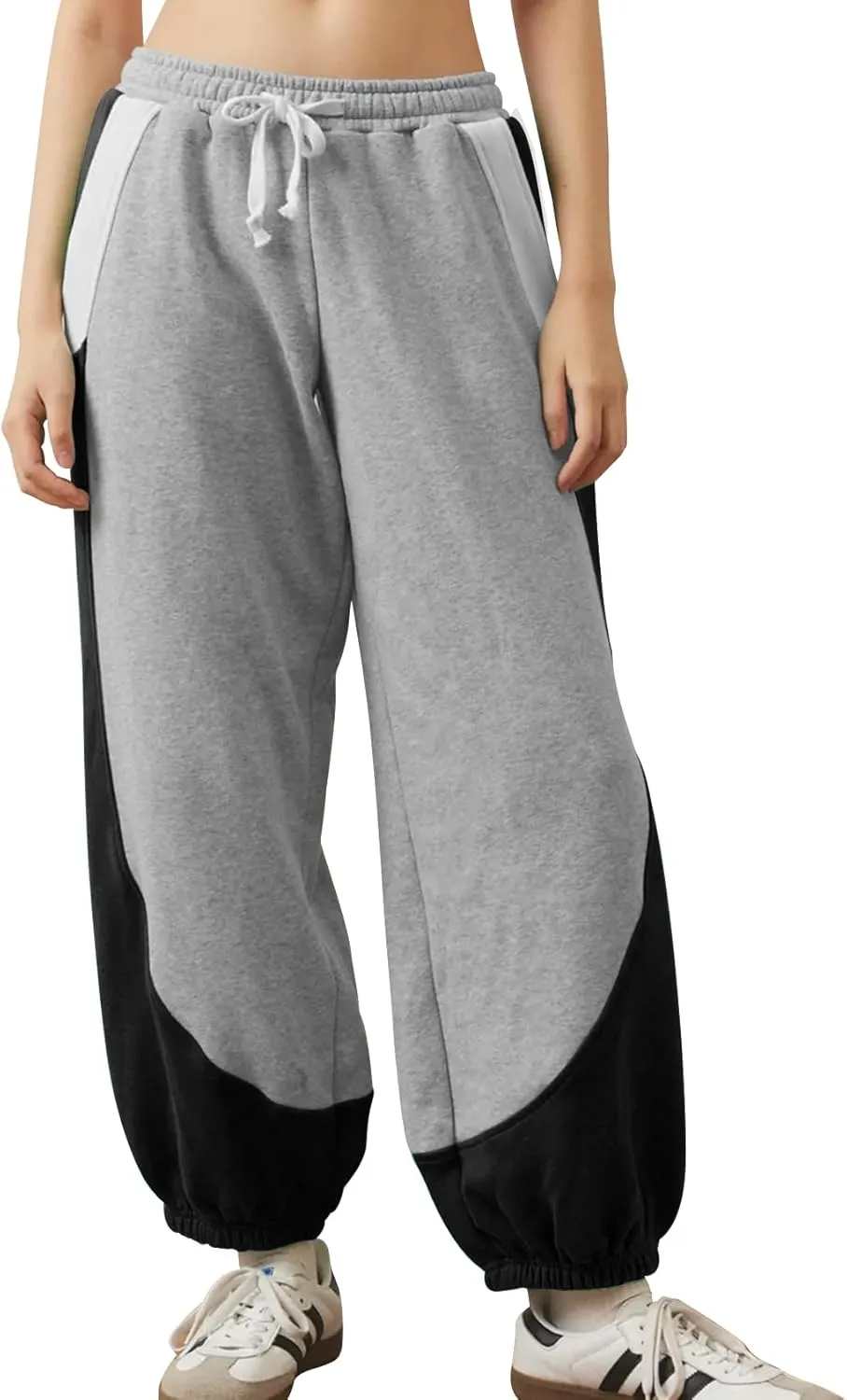 Eisctnd Women Colorblock Sweatpants Warm Sherpa Lined Athletic Fleece Jogger Pants Drawstring Winter Workout Trousers