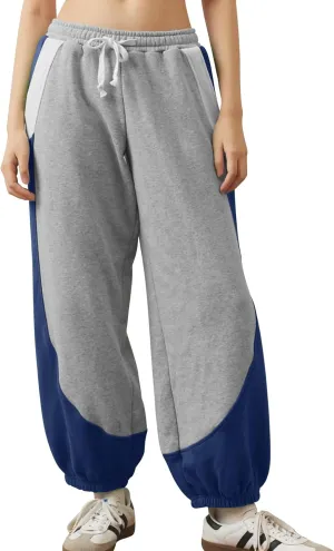 Eisctnd Women Colorblock Sweatpants Warm Sherpa Lined Athletic Fleece Jogger Pants Drawstring Winter Workout Trousers