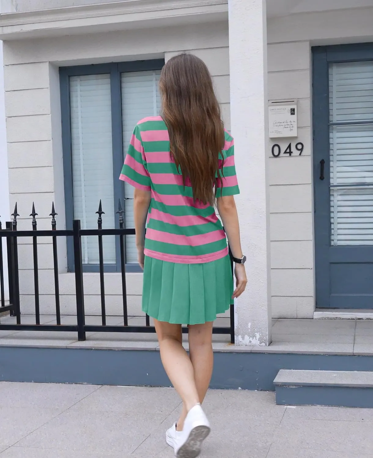 ETCYY NEW Summer Dresses for Women 2025 Polo Collar Sport or Daily Mini Dress Striped Colorblock