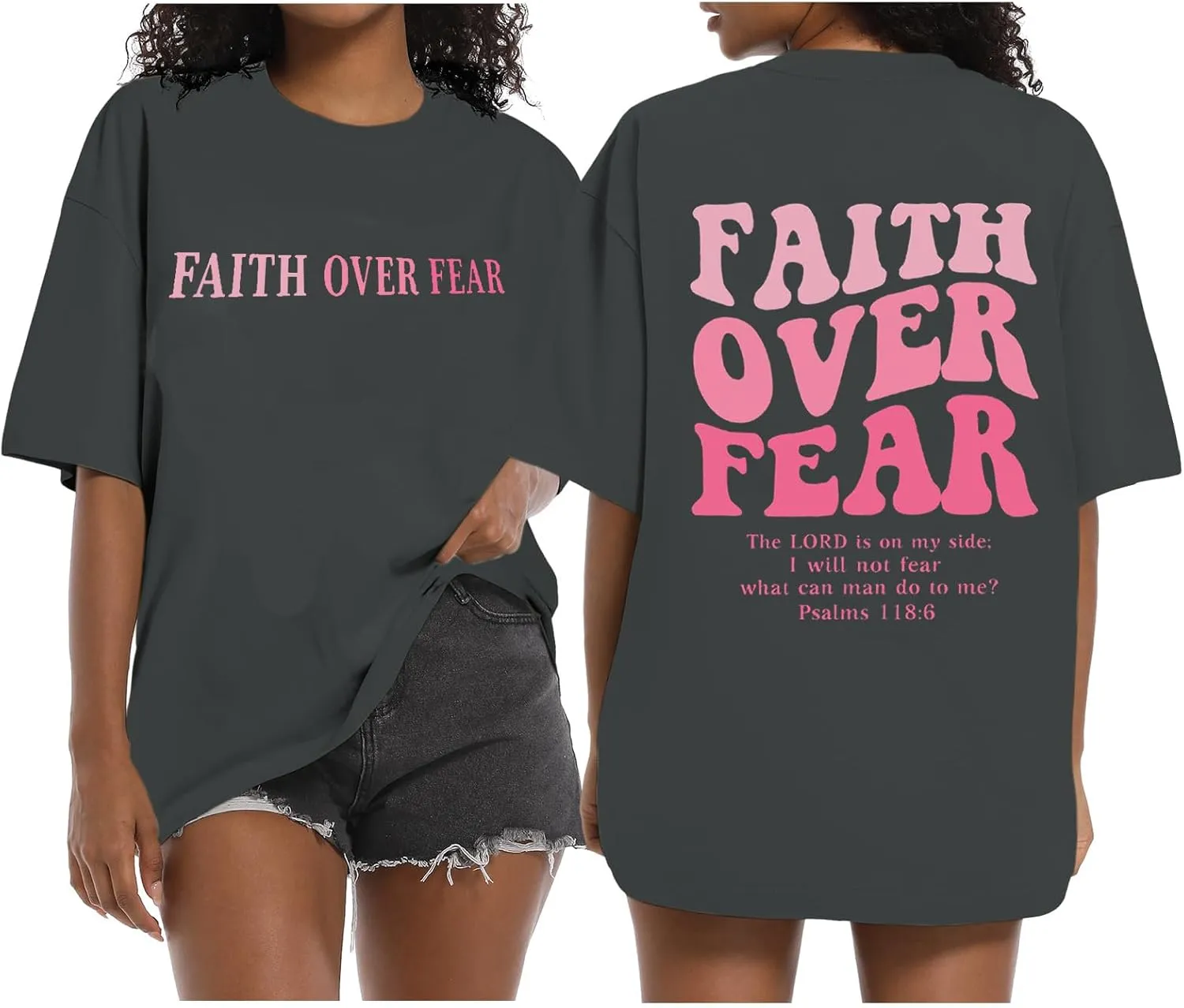 Faith Over Fear Shirt Womens Jesus Christian Tshirts Oversized Religious Sayings Bible Verse Inspirational Casual Tee Tops