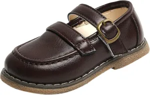 Fashion Autumn Girls Casual Shoes Flat Round Toe Lightweight Solid Color Buckle Dress Shoes Simple Style Toddler Shoes (Brown, 3.5-4 Years Toddler)