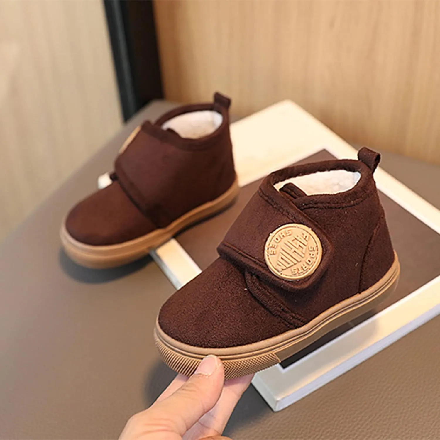 Fashion Winter Children Boots Boys and Girls Flat Bottoms Non Slip Solid Color Plush Warm Hook Loop Girls Size 1 Shoes