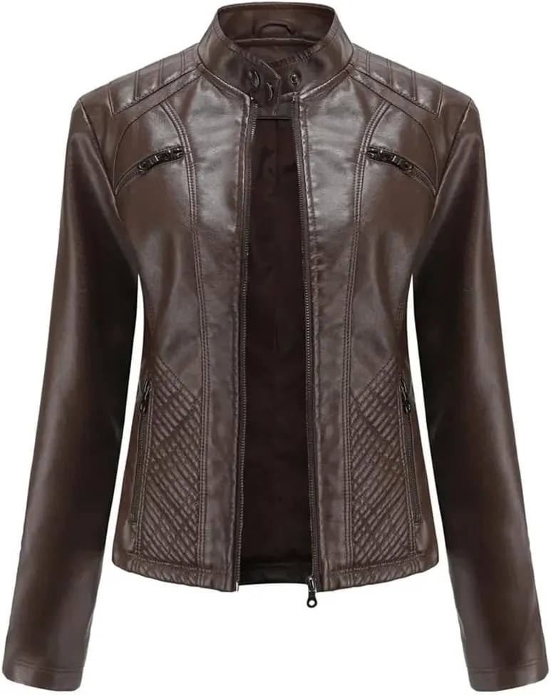 Faux Leather Jacket Women Spring Autumn Moto Biker Zipper Jacket Fashion Outerwears