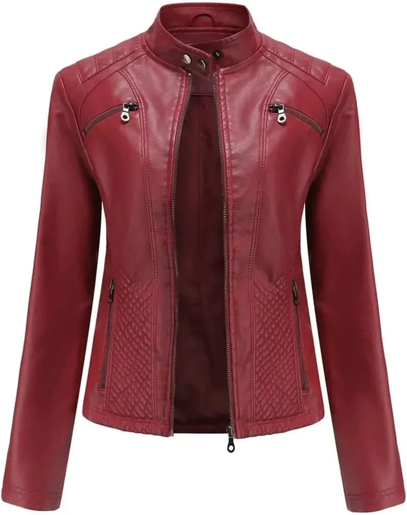 Faux Leather Jacket Women Spring Autumn Moto Biker Zipper Jacket Fashion Outerwears