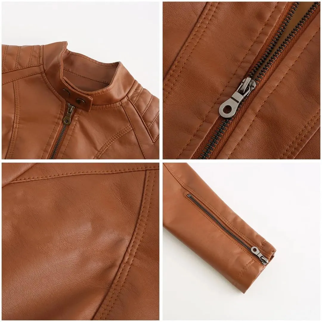 Faux Leather Jacket Women Spring Autumn Moto Biker Zipper Jacket Fashion Outerwears