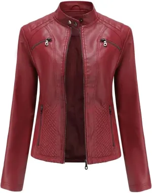 Faux Leather Jacket Women Spring Autumn Moto Biker Zipper Jacket Fashion Outerwears