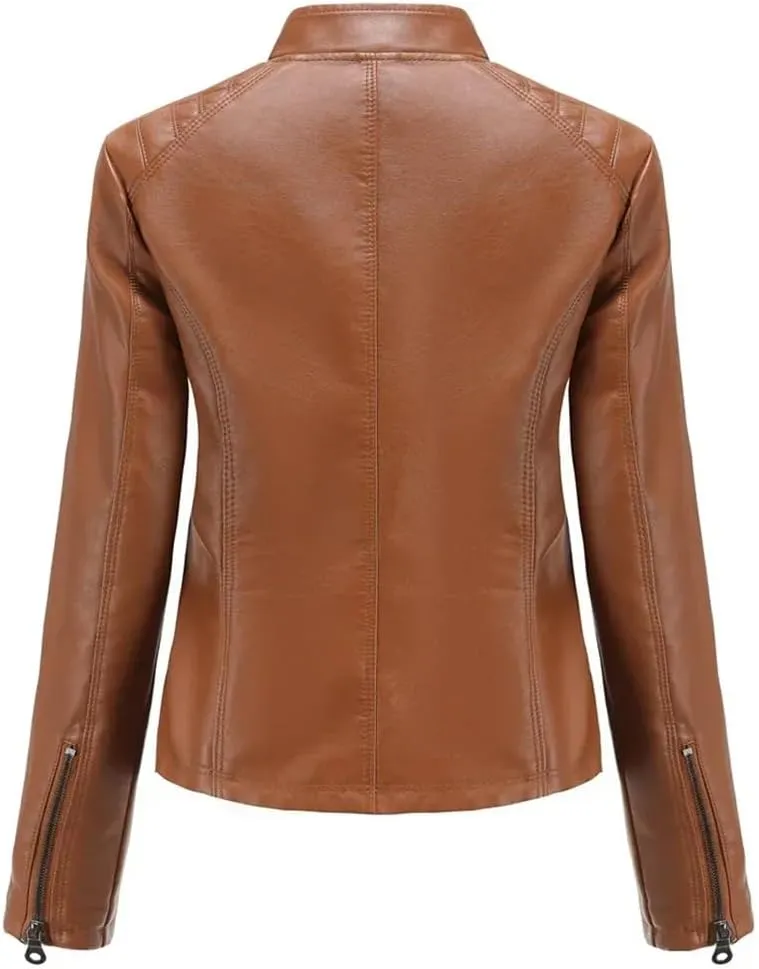 Faux Leather Jacket Women Spring Autumn Moto Biker Zipper Jacket Fashion Outerwears