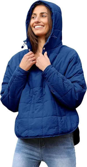 Fiona Jolin Women's Quilted Pullover Puffer Jacket Lightweight Oversized Hoodie Warm Winter Coats Outerwear