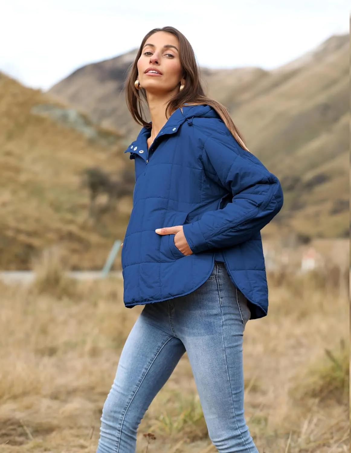 Fiona Jolin Women's Quilted Pullover Puffer Jacket Lightweight Oversized Hoodie Warm Winter Coats Outerwear