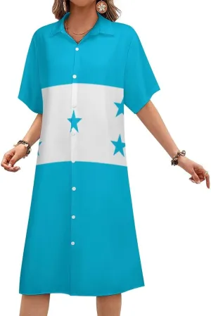 Flag Womens Summer Midi Short Sleeve Button Down Shirt Dress Stylish Beach Cover Up Dress