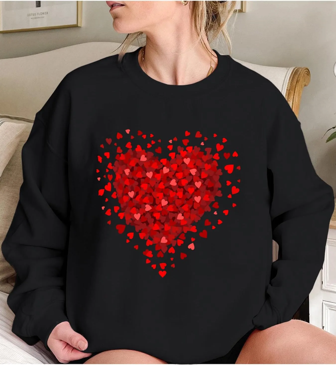 FLORENCE IISA Womens Oversized Graphic Crewneck Sweatshirt Long Sleeve Pullover Tops Heart Print Valentines Sweatshirt