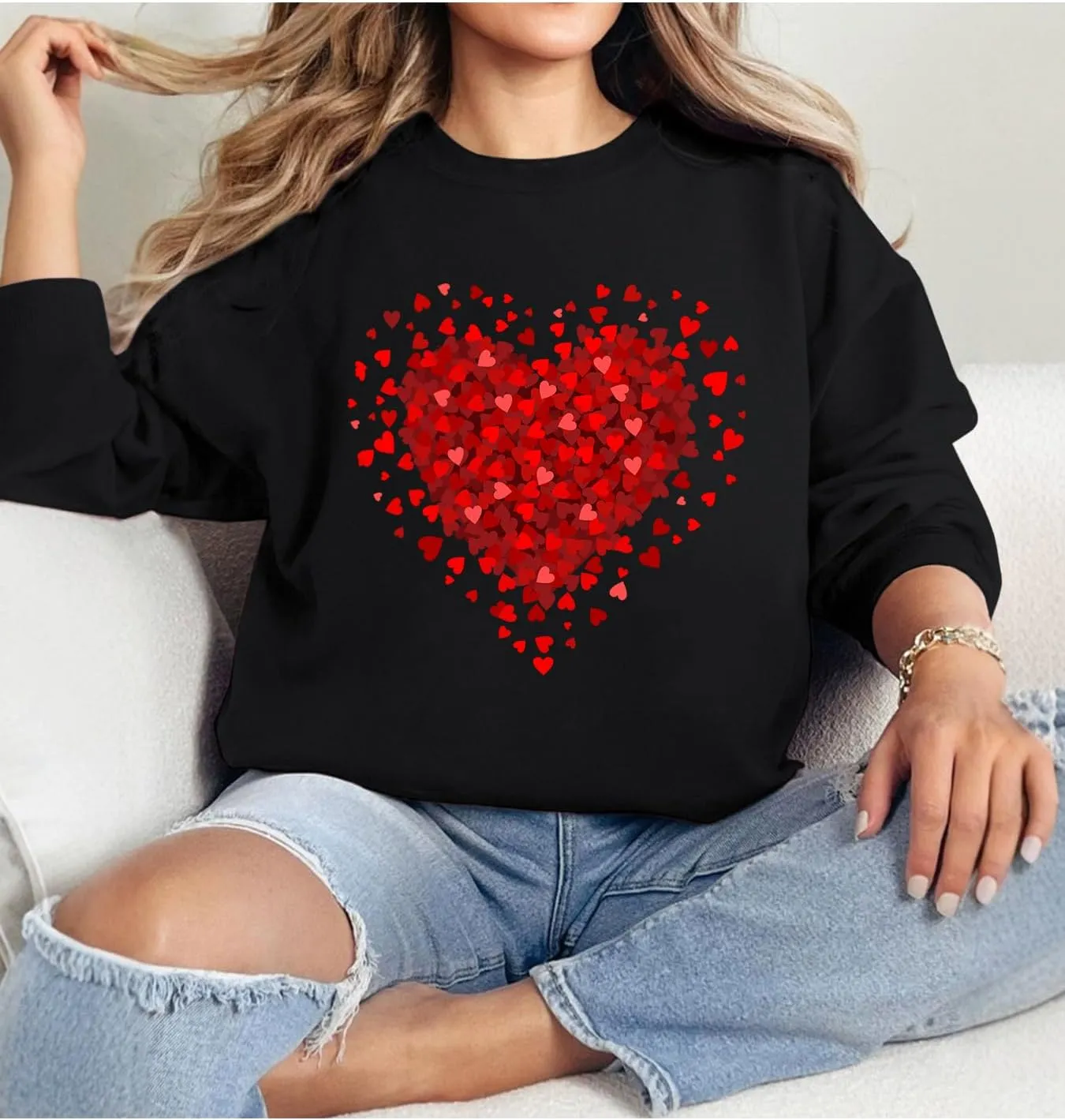 FLORENCE IISA Womens Oversized Graphic Crewneck Sweatshirt Long Sleeve Pullover Tops Heart Print Valentines Sweatshirt
