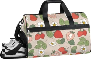 Fruit Strawberry Leaf Sports Gym Bag with Wet Pocket & Shoes Compartment Waterproof Workout Duffel Bag for Women and Men Weekender Overnight Duffle Bag Travel Carry-on Tote