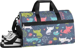 Funny Cats Sports Gym Bag with Wet Pocket & Shoes Compartment Waterproof Workout Duffel Bag for Women and Men Weekender Overnight Duffle Bag Travel Carry-on Tote