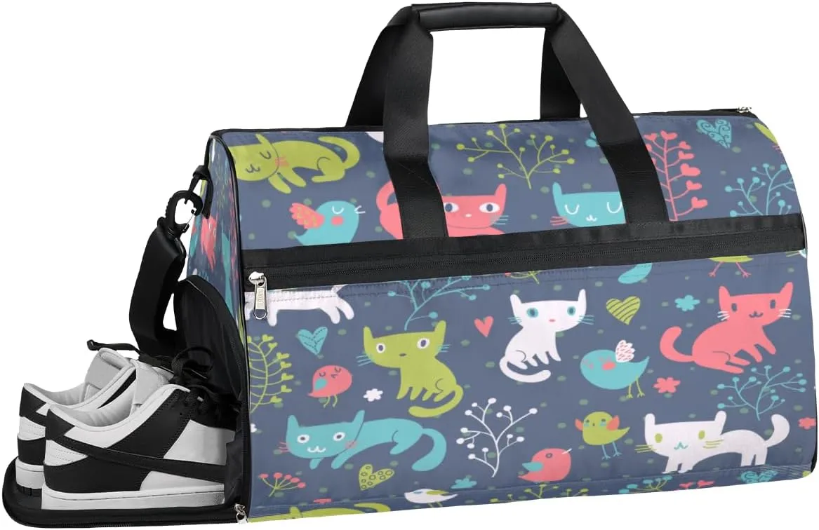 Funny Cats Sports Gym Bag with Wet Pocket & Shoes Compartment Waterproof Workout Duffel Bag for Women and Men Weekender Overnight Duffle Bag Travel Carry-on Tote