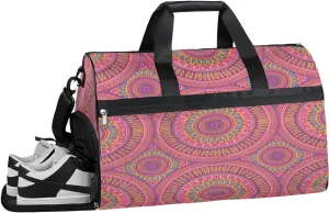 Geometric Mandala Sports Gym Bag with Wet Pocket & Shoes Compartment Waterproof Workout Duffel Bag for Women and Men Weekender Overnight Duffle Bag Travel Carry-on Tote