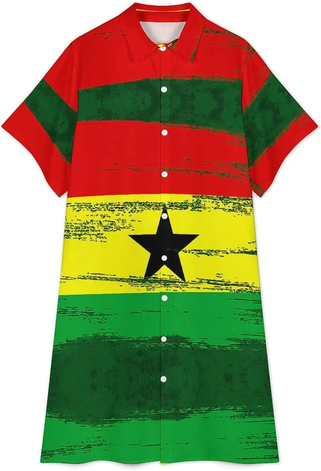 Ghana Flag Womens Button Down Shirt Dresses Cute Button Up Short Sleeve Blouse Tops