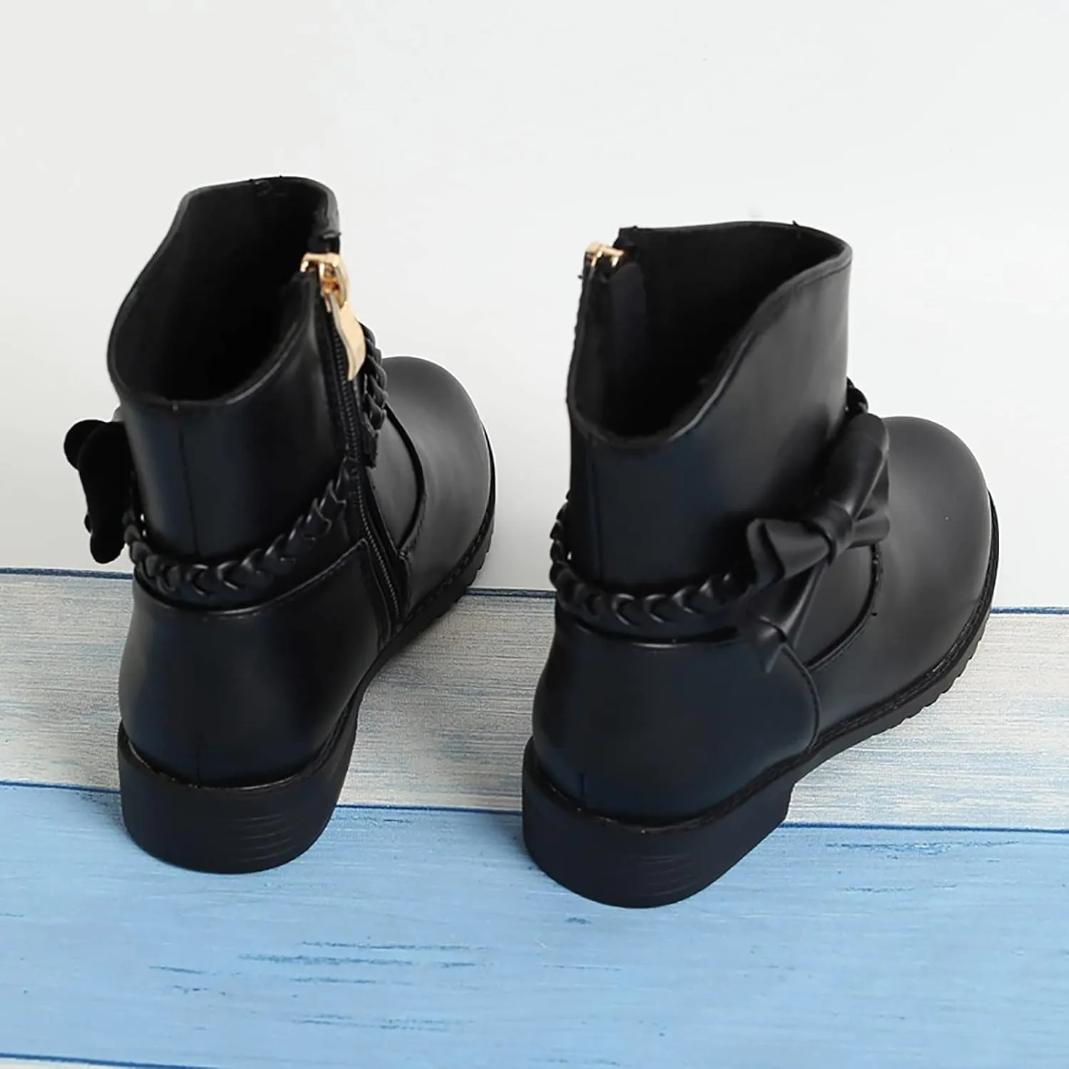 Girls Bow Decor Braided Detail Zip Side Western Boots Kids Ankle Boots Girls Low Heel Riding Kids Boots for Girls