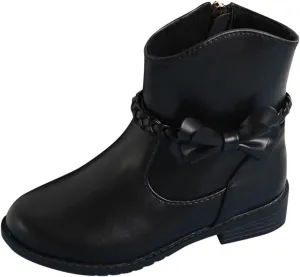 Girls Bow Decor Braided Detail Zip Side Western Boots Kids Ankle Boots Girls Low Heel Riding Kids Boots for Girls