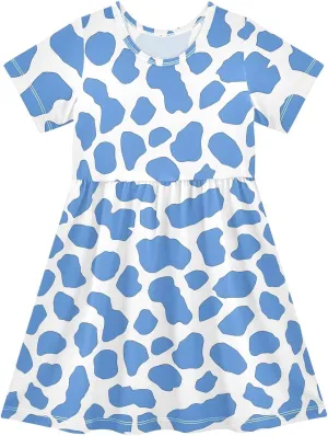 Girls' Dresses Baseball Print Short Sleeve Summer Dress for Toddler Girls 2-8Y
