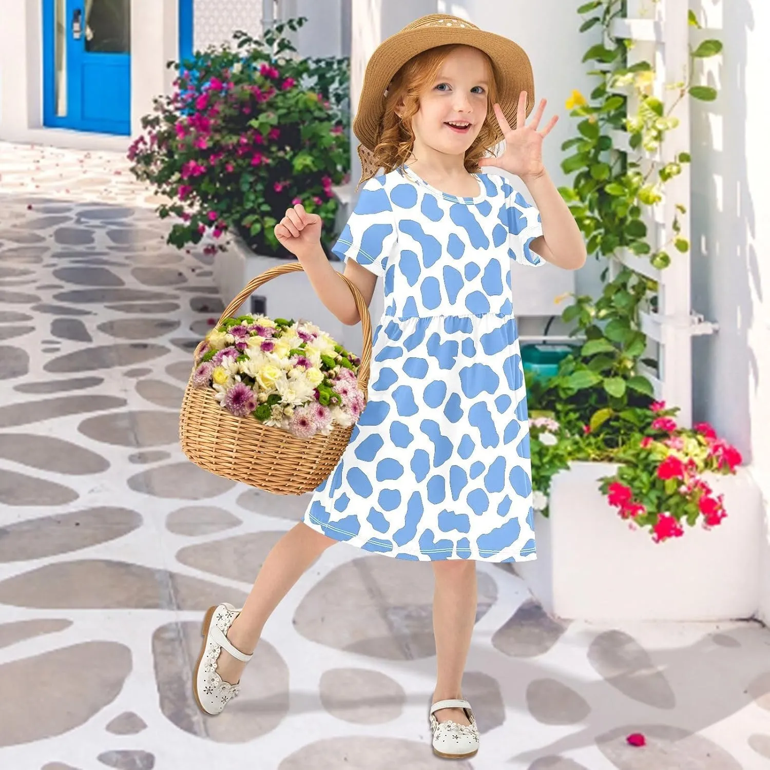 Girls' Dresses Baseball Print Short Sleeve Summer Dress for Toddler Girls 2-8Y