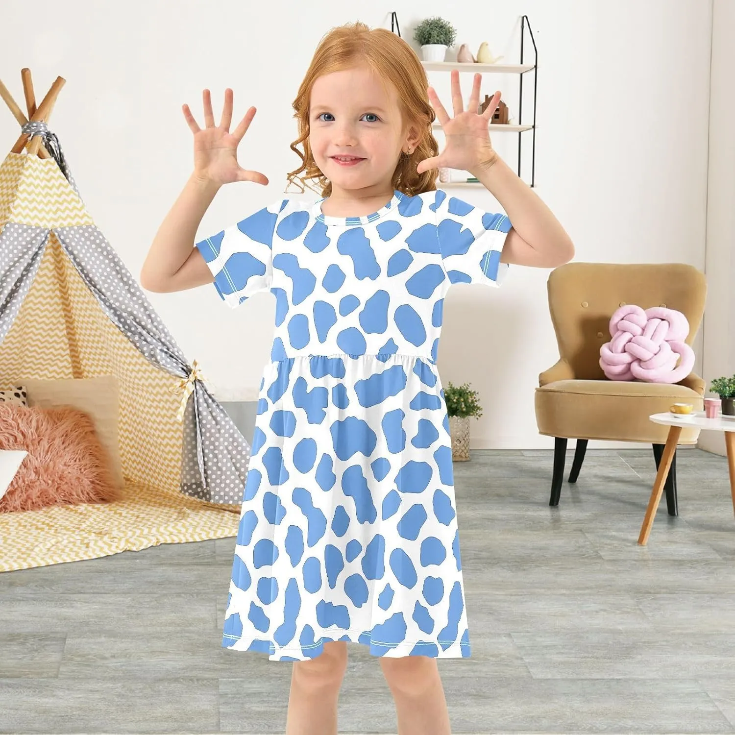 Girls' Dresses Baseball Print Short Sleeve Summer Dress for Toddler Girls 2-8Y