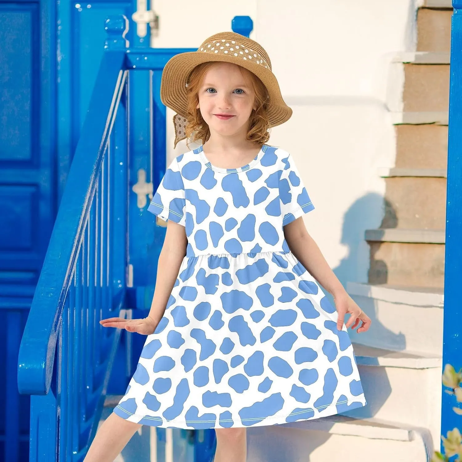 Girls' Dresses Baseball Print Short Sleeve Summer Dress for Toddler Girls 2-8Y