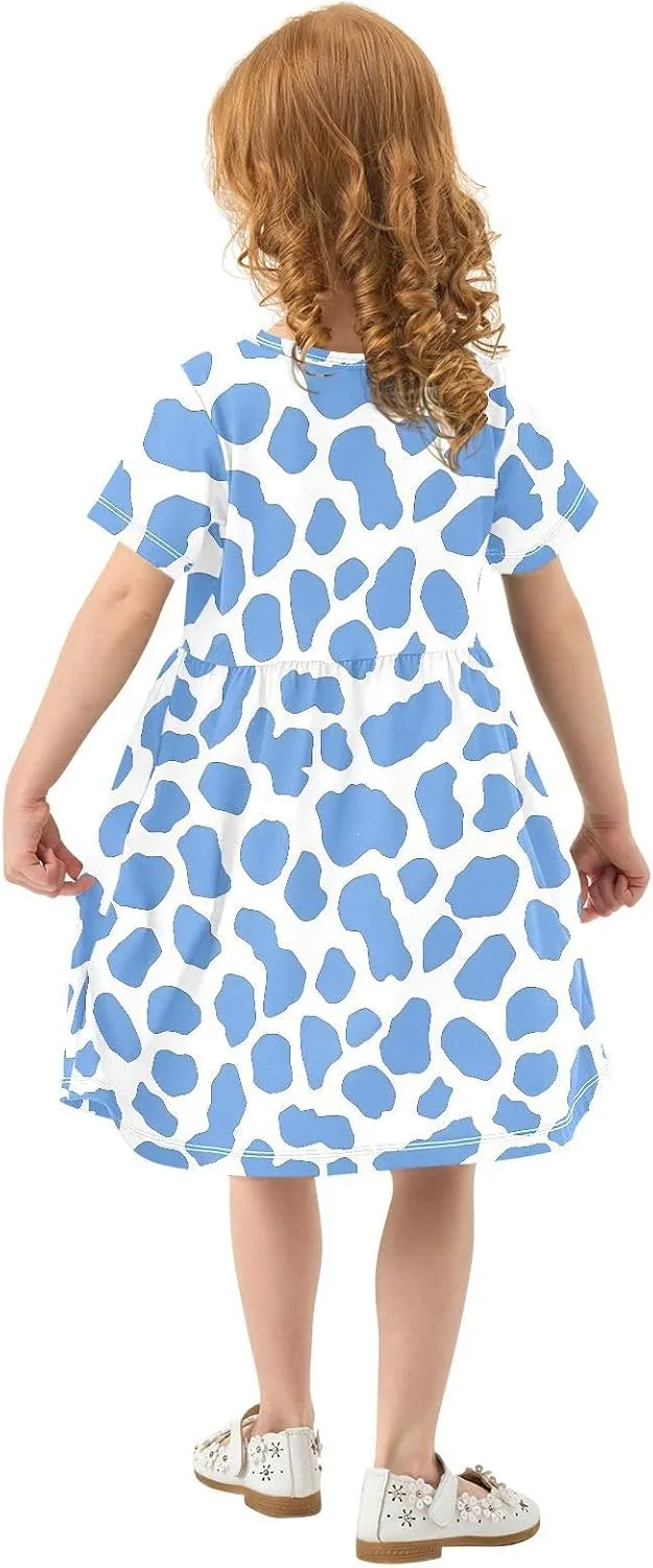 Girls' Dresses Baseball Print Short Sleeve Summer Dress for Toddler Girls 2-8Y