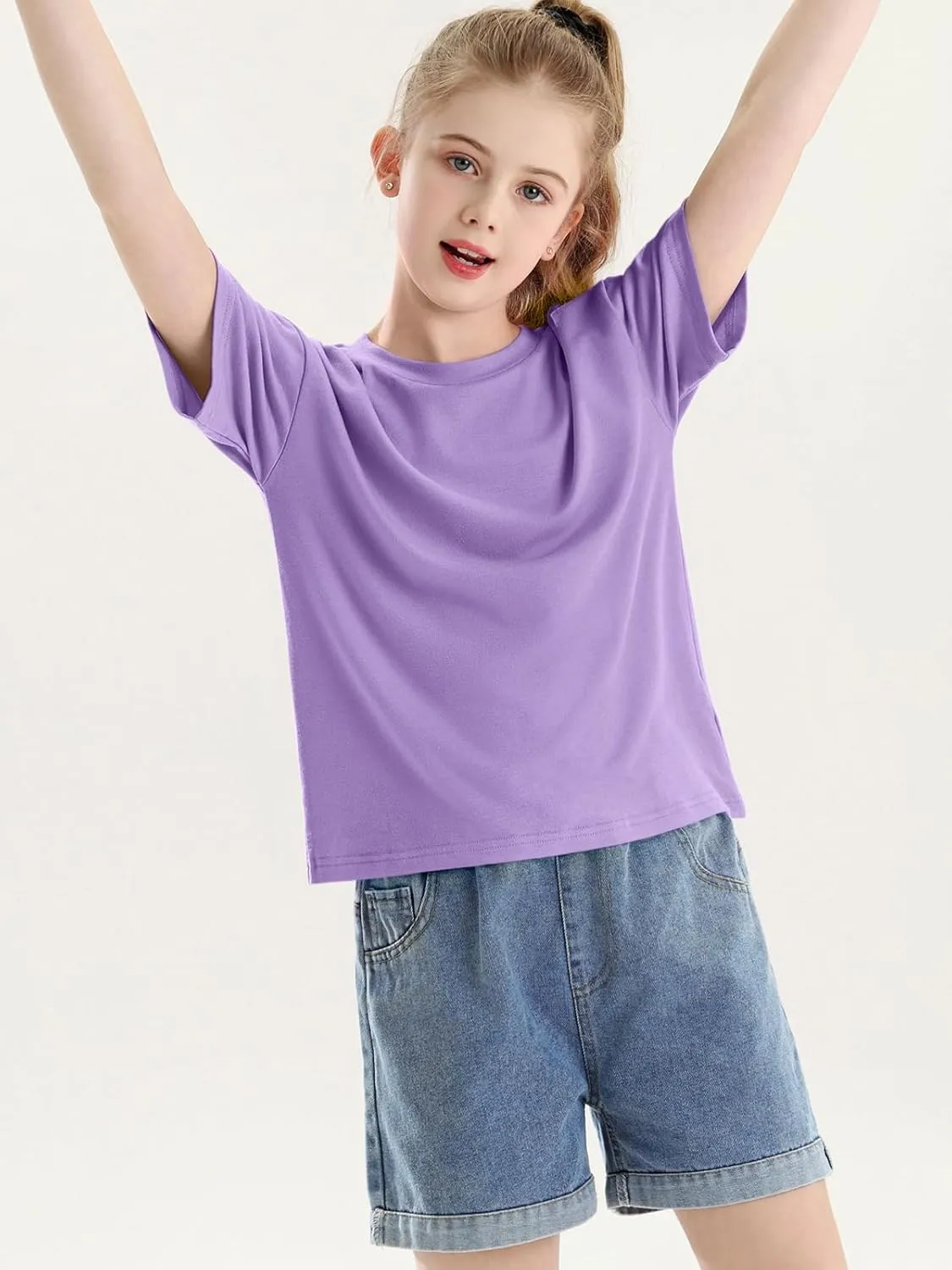 Girls Short Sleeve Oversized T Shirts Kids Summer Crewneck Tops Basic Tees 5-14 Years