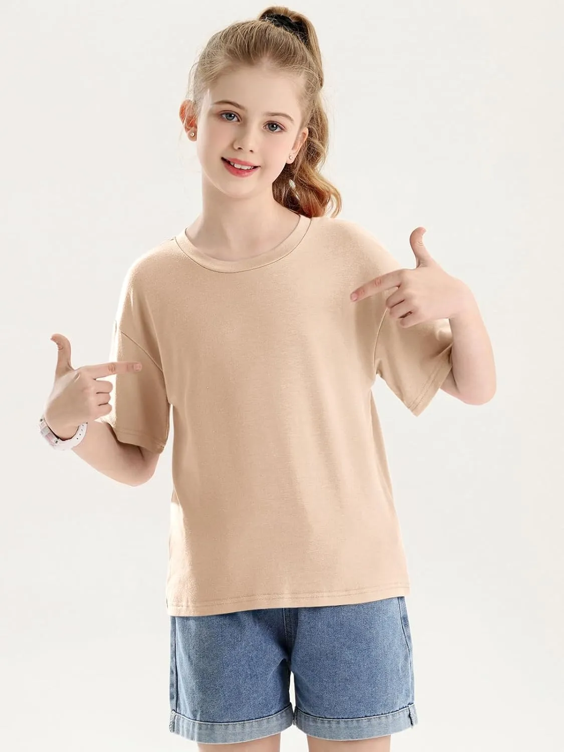 Girls Short Sleeve Oversized T Shirts Kids Summer Crewneck Tops Basic Tees 5-14 Years